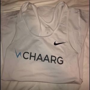 White Nike Drifit CHAARG tank top